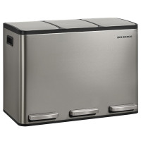 SONGMICS Cos reciclare 3 compartimente 45 L, galeti detasabile cu maner si capace soft close, inox, 46x35x62 cm, argintiu