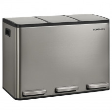 SONGMICS Cos reciclare 3 compartimente 45 L, galeti detasabile cu maner si capace soft close, inox, 46x35x62 cm, argintiu SONGMICS Cos reciclare 3 compartimente 45 L, galeti detasabile cu maner si capace soft close, inox, 46x35x62 cm, argintiu