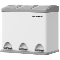 SONGMICS Cos de gunoi din otel cu 3 compartimente colectare selectiva, cu galeti interioare, 3x8litri, alb si gri SONGMICS Cos de gunoi din otel cu 3 compartimente colectare selectiva, cu galeti interioare, 3x8litri, alb si gri