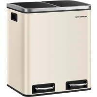 SONGMICS Cos de gunoi dublu 41x32x47 cm, 2x15L, pedale separate, capac soft-close si galeata detasabila, bej si negru SONGMICS Cos de gunoi dublu 41x32x47 cm, 2x15L, pedale separate, capac soft-close si galeata detasabila, bej si negru