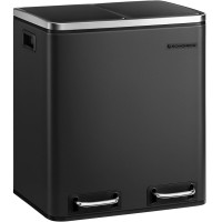 SONGMICS Cos de gunoi din inox cu 2 compartimente colectare selectiva, cu galeti interioare, 2x15litri, negru SONGMICS Cos de gunoi din inox cu 2 compartimente colectare selectiva, cu galeti interioare, 2x15litri, negru