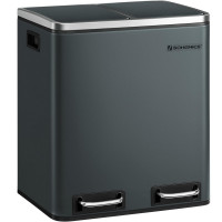 SONGMICS Cos de gunoi din inox cu 2 compartimente colectare selectiva, cu galeti interioare, 2x15litri, gri