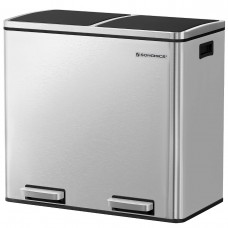 SONGMICS Cos de gunoi din inox cu 2 compartimente colectare selectiva, cu galeti interioare, 2x24 litri, argintiu SONGMICS Cos de gunoi din inox cu 2 compartimente colectare selectiva, cu galeti interioare, 2x24 litri, argintiu