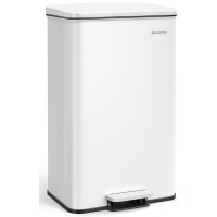 SONGMICS Cos de gunoi din otel, cu pedala si soft-close, saci gunoi inclusi, 40 litri, alb