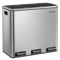 SONGMICS Cos de gunoi din inox cu 3 compartimente colectare selectiva, cu galeti interioare, 3x18litri, argintiu si negru