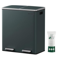 SONGMICS Cos de gunoi din inox cu 2 compartimente colectare selectiva, cu galeti interioare, 2x30litri, gri inchis SONGMICS Cos de gunoi din inox cu 2 compartimente colectare selectiva, cu galeti interioare, 2x30litri, gri inchis