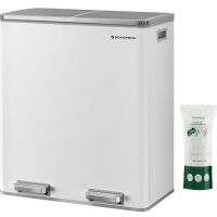 SONGMICS Cos gunoi dublu 59x32x65 cm, 2x30L, cu pedale si galeata detasabila, alb SONGMICS Cos gunoi dublu 59x32x65 cm, 2x30L, cu pedale si galeata detasabila, alb