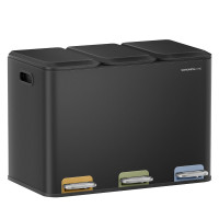 SONGMICS Cos de gunoi pentru colectare selectiva, 45 L, cu 3 compartimente de 15 L si pedale colorate pentru sortarea deseurilor, capace cu inchidere