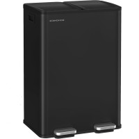 SONGMICS Cos de gunoi 2x30L, cu 2 compartimente, capac soft-close si galeti interioare, otel, negru SONGMICS Cos de gunoi 2x30L, cu 2 compartimente, capac soft-close si galeti interioare, otel, negru