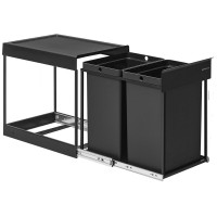 SONGMICS Cos de gunoi incorporabil pentru dulap bucatarie, 2 x 20 L, sistem pull-out, cadru metalic si capac ABS, 49x32x44 cm, negru SONGMICS Cos de gunoi incorporabil pentru dulap bucatarie, 2 x 20 L, sistem pull-out, cadru metalic si capac ABS, 49x32x44 cm, negru