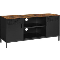 SONGMICS Comoda TV 120x40x55 cm, 3 rafturi reglabile, 2 usi, stil vintage, PAL si otel, maro-negru mat SONGMICS Comoda TV 120x40x55 cm, 3 rafturi reglabile, 2 usi, stil vintage, PAL si otel, maro-negru mat