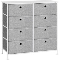 SONGMICS Comoda cu 8 sertare din material textil, cadru metalic si blat MDF, 80x30x81 cm, gri si alb SONGMICS Comoda cu 8 sertare din material textil, cadru metalic si blat MDF, 80x30x81 cm, gri si alb