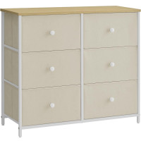 SONGMICS Comoda cu 6 sertare textile, cadru metalic, 80x30x71 cm, alb si crem SONGMICS Comoda cu 6 sertare textile, cadru metalic, 80x30x71 cm, alb si crem