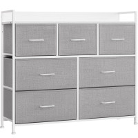 SONGMICS Comoda cu cadru metalic si 7 sertare din stofa, 29x98x85 cm , gri si alb SONGMICS Comoda cu cadru metalic si 7 sertare din stofa, 29x98x85 cm , gri si alb