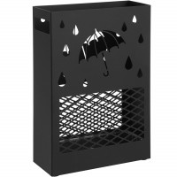 SONGMICS Suport metalic pentru umbrele, cu carlige si tava de picurare, 28x12x41cm, negru