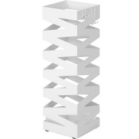 SONGMICS Suport metalic pentru umbrele, cu carlige si tava de picurare, 15x15x49cm, alb