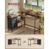 VASAGLE Birou in forma de L, suport monitor, 2 rafturi si 2 sertare, 105x135x76 cm, maro rustic [3]