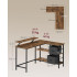 VASAGLE Birou in forma de L, suport monitor, 2 rafturi si 2 sertare, 105x135x76 cm, maro rustic [6]