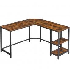 VASAGLE Birou de colt in forma de L, cu 2 rafturi de depozitare, 130x130x76 cm, industrial, maro rustic