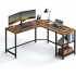 VASAGLE Birou de colt in forma de L, cu 2 rafturi de depozitare, 138x138x75cm, industrial, maro rustic si negru [2]
