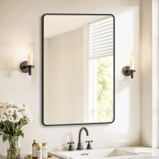 SONGMICS Oglinda de perete dreptunghiulara pentru baie sau living, rama din aluminiu, montaj pe orizontala sau verticala, 91x61 cm, negru