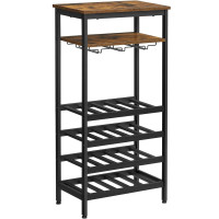 VASAGLE Raft pentru vinuri, capacitate 20 de sticle, cu suport pentru pahare, stil industrial, 50x32x100cm, maro rustic si negru VASAGLE Raft pentru vinuri, capacitate 20 de sticle, cu suport pentru pahare, stil industrial, 50x32x100cm, maro rustic si negru