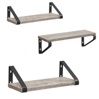 VASAGLE Raft de perete, set 3 bucati 30cm, 35cm si 40cm, 2 moduri de montare, gri si negru