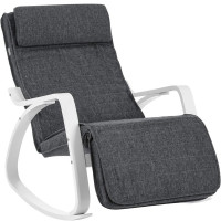 SONGMICS Scaun balansoar din lemn, suport picioare reglabil, maxim 150kg, 67x115x91cm, gri si alb SONGMICS Scaun balansoar din lemn, suport picioare reglabil, maxim 150kg, 67x115x91cm, gri si alb