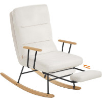 SONGMICS Fotoliu balansoar reglabil cu suport picioare reglabil, textil plusat, 85x75x105 cm, crem SONGMICS Fotoliu balansoar reglabil cu suport picioare reglabil, textil plusat, 85x75x105 cm, crem