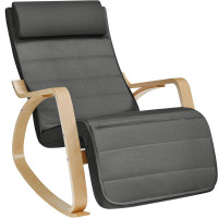 SONGMICS Scaun balansoar din lemn, suport picioare reglabil, maxim 150kg, 67x122x84 cm, gri inchis SONGMICS Scaun balansoar din lemn, suport picioare reglabil, maxim 150kg, 67x122x84 cm, gri inchis