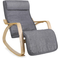 SONGMICS Scaun balansoar din lemn, suport picioare reglabil, maxim 150kg, 55x122x84cm, gri inchis SONGMICS Scaun balansoar din lemn, suport picioare reglabil, maxim 150kg, 55x122x84cm, gri inchis