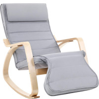 SONGMICS Scaun balansoar din lemn, suport picioare reglabil, maxim 150kg, 67x125x91cm, gri SONGMICS Scaun balansoar din lemn, suport picioare reglabil, maxim 150kg, 67x125x91cm, gri