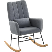 SONGMICS Fotoliu balansoar cu brate, cadru otel imbracat in fleece si picioare din lemn, 136 kg, gri SONGMICS Fotoliu balansoar cu brate, cadru otel imbracat in fleece si picioare din lemn, 136 kg, gri