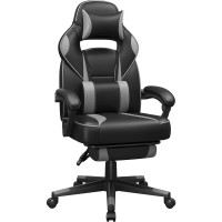 SONGMICS Scaun gaming ergonomic, cu spatar inalt, suport pentru picioare, maxim 150 kg , 50x70x126 cm, negru si gri SONGMICS Scaun gaming ergonomic, cu spatar inalt, suport pentru picioare, maxim 150 kg , 50x70x126 cm, negru si gri