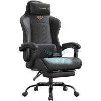 SONGMICS Scaun gaming ergonomic cu suport picioare, spatar reglabil 90-135°, perne lombare si tetiera, 70x70x133 cm, negru SONGMICS Scaun gaming ergonomic cu suport picioare, spatar reglabil 90-135°, perne lombare si tetiera, 70x70x133 cm, negru