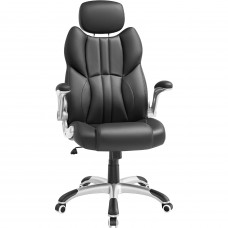 SONGMICS Scaun de birou ergonomic cu brate rabatabile, reglabil pe inaltime, suport cap ajustabil, 70x70x137 cm, negru