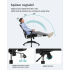 SONGMICS Scaun birou ergonomic cu suport picioare extensibil, sezut gros cu spuma, spatar mesh si tetiera reglabila, 69x70x133 cm, negru [6]