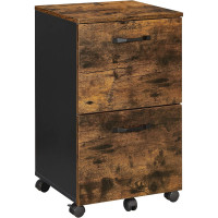 VASAGLE Dulap birou tip rollbox cu 2 sertare pentru documente A4, cu roti, stil industrial, 42x40x70 cm, maro rustic