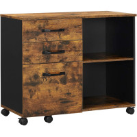 VASAGLE Dulap mobil tip rollbox pentru birouri, sertar cu sina suport dosare, stil industrial, 40x80x66 cm, maro rustic