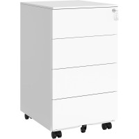 SONGMICS Dulap mobil rollbox pentru dosare, din otel, 4 sertare, incuietoare, roti blocabile, 39x45x69 cm, alb