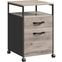 VASAGLE Dulap mobil 42x44x69 cm, cu 2 sertare si roti cu frana, compartiment deschis si suport dosare, PAL si otel, gri si negru