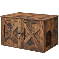 FEANDREA Cusca pentru pisici tip comoda, cu usi si perete despartitor, 80x53x50cm, maro FEANDREA Cusca pentru pisici tip comoda, cu usi si perete despartitor, 80x53x50cm, maro