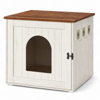 SONGMICS Cusca pentru pisici tip mobilier, mascare litiera, cu usi model hambar, MDF, 55x50x50 cm, alb rustic SONGMICS Cusca pentru pisici tip mobilier, mascare litiera, cu usi model hambar, MDF, 55x50x50 cm, alb rustic