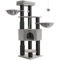 FEANDREA Ansamblu de joaca pisici, cu 9 stalpi de sisal, platforme mari si casuta, 50x50x160 cm, gri FEANDREA Ansamblu de joaca pisici, cu 9 stalpi de sisal, platforme mari si casuta, 50x50x160 cm, gri