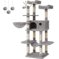 FEANDREA Ansamblu de joaca pentru pisici, tip copac, cu 3 culcusuri, hamac si ascunzatoare, 50x50x164cm, gri deschis FEANDREA Ansamblu de joaca pentru pisici, tip copac, cu 3 culcusuri, hamac si ascunzatoare, 50x50x164cm, gri deschis