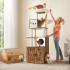 FEANDREA Ansamblu pentru pisici din PAL, plus si sisal, cu dulap litiera, 185 cm, platforme multiple, perne lavabile, maro rustic [14]