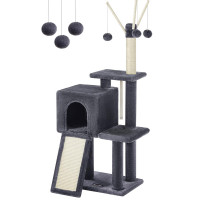 FEANDREA Ansamblu de joaca pentru pisici, tip copac, cu scara si ascunzatoare, 42x32x118cm, gri inchis