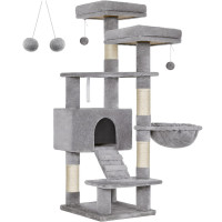 FEANDREA Ansamblu de joaca pentru pisici, tip copac, cu 3 culcusuri si ascunzatoare, 50x45x142cm, gri deschis FEANDREA Ansamblu de joaca pentru pisici, tip copac, cu 3 culcusuri si ascunzatoare, 50x45x142cm, gri deschis