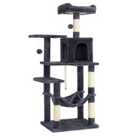 FEANDREA Ansamblu de joaca pentru pisici, tip copac, cu culcus, hamac si ascunzatoare, 55x45x143cm, gri inchis FEANDREA Ansamblu de joaca pentru pisici, tip copac, cu culcus, hamac si ascunzatoare, 55x45x143cm, gri inchis