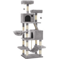 FEANDREA Ansamblu de joaca pentru pisici, tip copac, cu 3 culcusuri, hamac si 2 ascunzatoare, 55x45x168cm, gri deschis FEANDREA Ansamblu de joaca pentru pisici, tip copac, cu 3 culcusuri, hamac si 2 ascunzatoare, 55x45x168cm, gri deschis